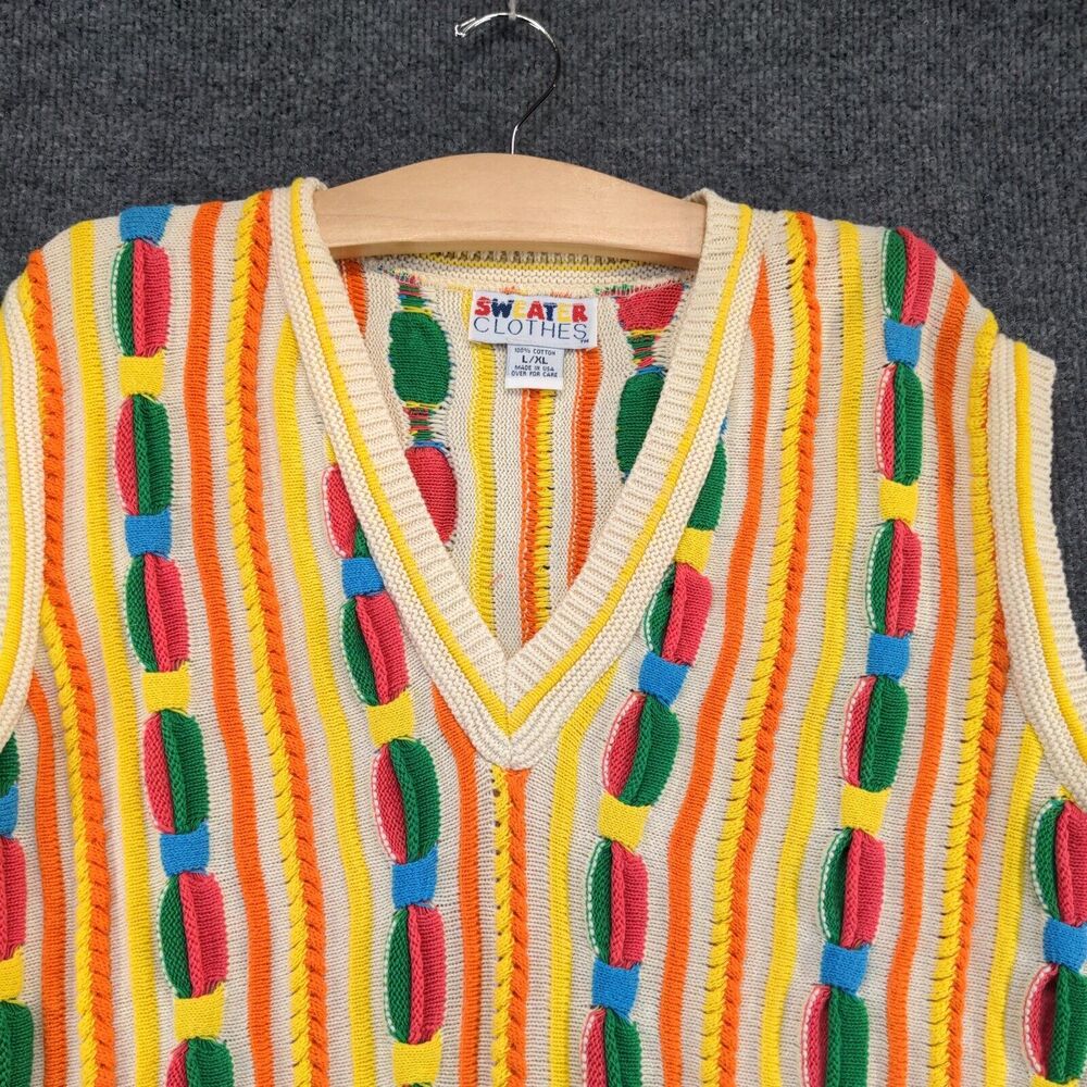 Women's Sweater Clothes L/XL Sleeveless Multicolor Cable Knit Striped W/Tags - Picture 3 of 12